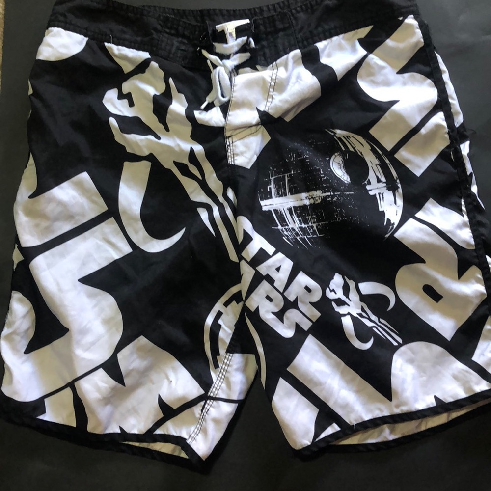 Black & white Star Wars swim trunks